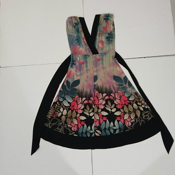 Roulette Women's Double V-Neck back and front Midi stretchy floral Dress size M. - Picture 10 of 13